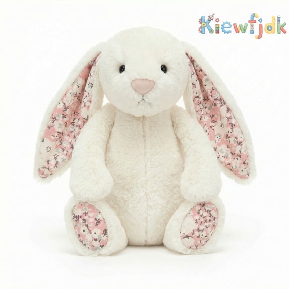 Kiewfjdk Easter Bunny Plush Toys Blossom White, 12" Soft Plush Bunny Stuffed Animal with Floppy Ears, Easter Decorations & Basket Stuffers, Long Ear Stuffed Rabbit Toys for Kids, Boys, Girls Age 3+