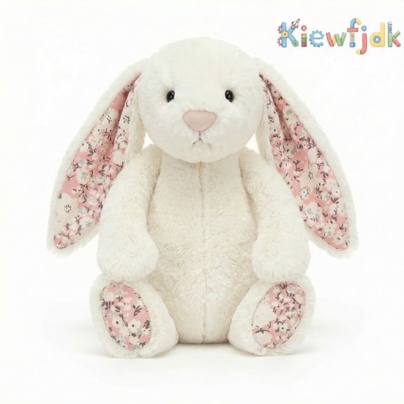 Kiewfjdk Easter Bunny Plush Toys Blossom White, 12" Soft Plush Bunny Stuffed Animal with Floppy Ears, Easter Decorations & Basket Stuffers, Long Ear Stuffed Rabbit Toys for Kids, Boys, Girls Age 3+