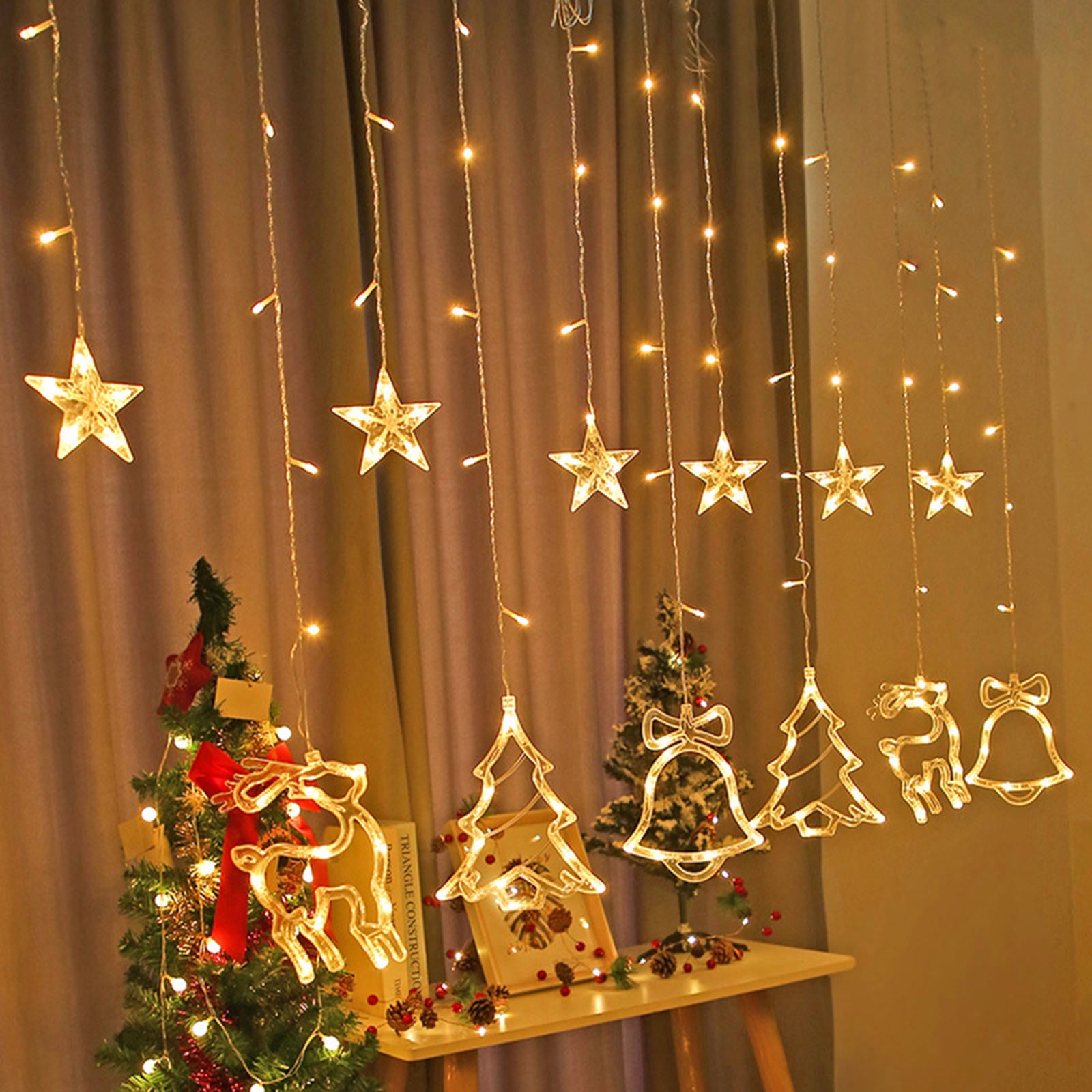Kiewfjdk LED Christmas Ornaments Curtain Lights 126 LEDs Star Jingle