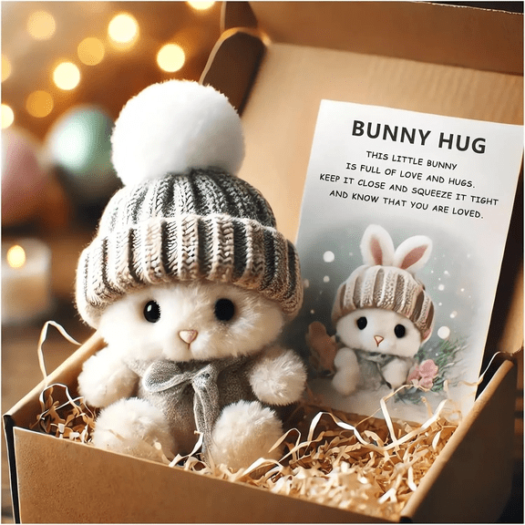 Kiewfjdk Mini Bunny Hug Plush, Cute 2026 Easter Gift Stuffed Bunny Hugs in Box, Soft Positive Bunny Stuffed Animal Rabbit Emotional Support Inspirational, Easter Basket Stuffer Gift (Gray)