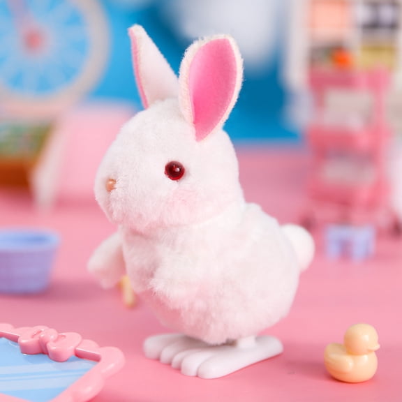 Kiewfjdk Wind Up Hopping Bunny Plush Toy, 4.9" Stuffed Rabbit with Bouncing Action, Cute Easter Bunny Toy for Kids, Interactive Plushie Gift for Toddlers Boys & Girls, White