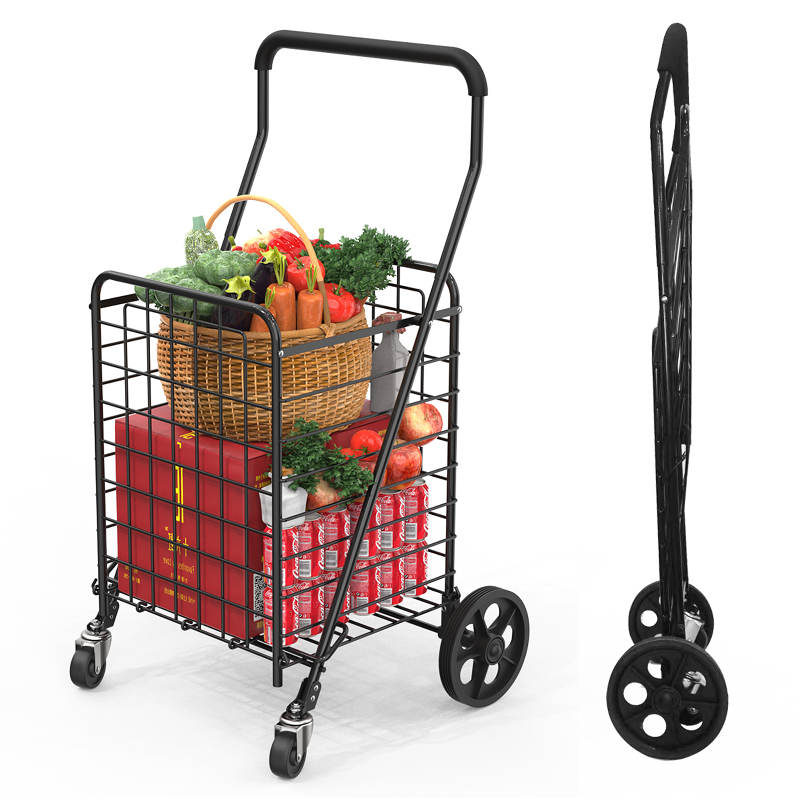 Wellmax WM99024S Grocery Utility Shopping Cart, Easily Collapsible and ...