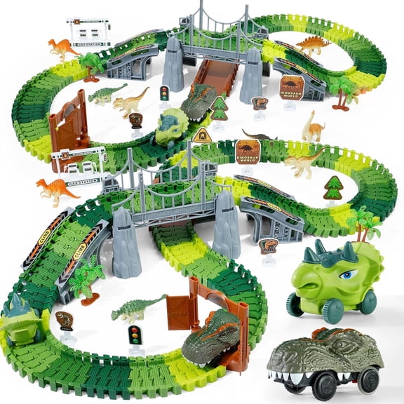 Kifunppy Dinosaur Tracks Toys Race Car Track with Dinosaur STEM Vehicle Playsets World Road Toys for boys 3-6 Years Best Gift