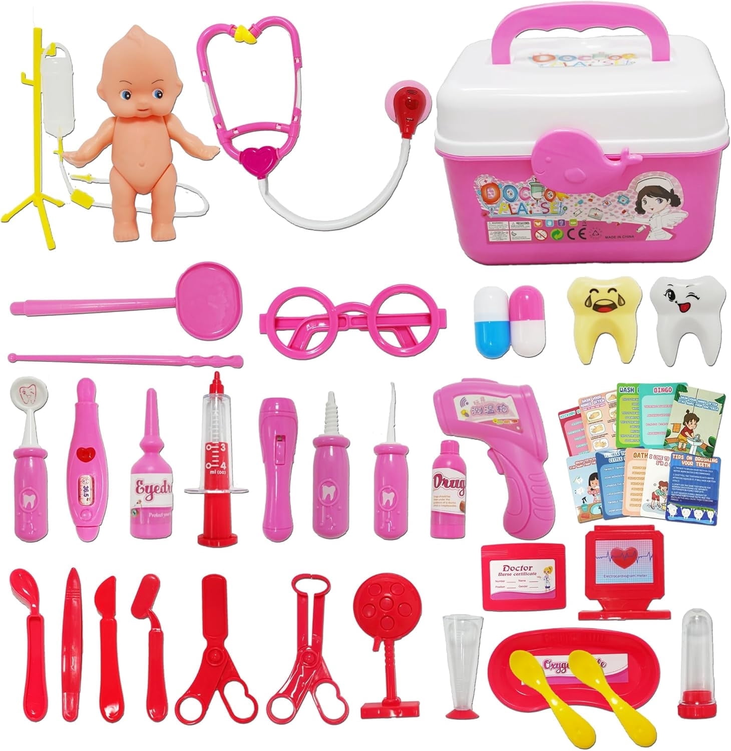 Kifunppy Doctor Kit for Toddlers 3-5, Pink Doctors kit for Kids 49 Pieces Doctor Play Gift for Kids Ages 2 3 4 5 6 Year Old