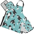 thumbnail image 1 of Kigai Killer Whale Pattern Oven Mitts and Pot Holders with Chef Apron,Set of 5 Heat Resistant Kitchen Gloves and Silicone Non-Slip Potholders Adjustable Neck Buckle Chef Apron, 1 of 6