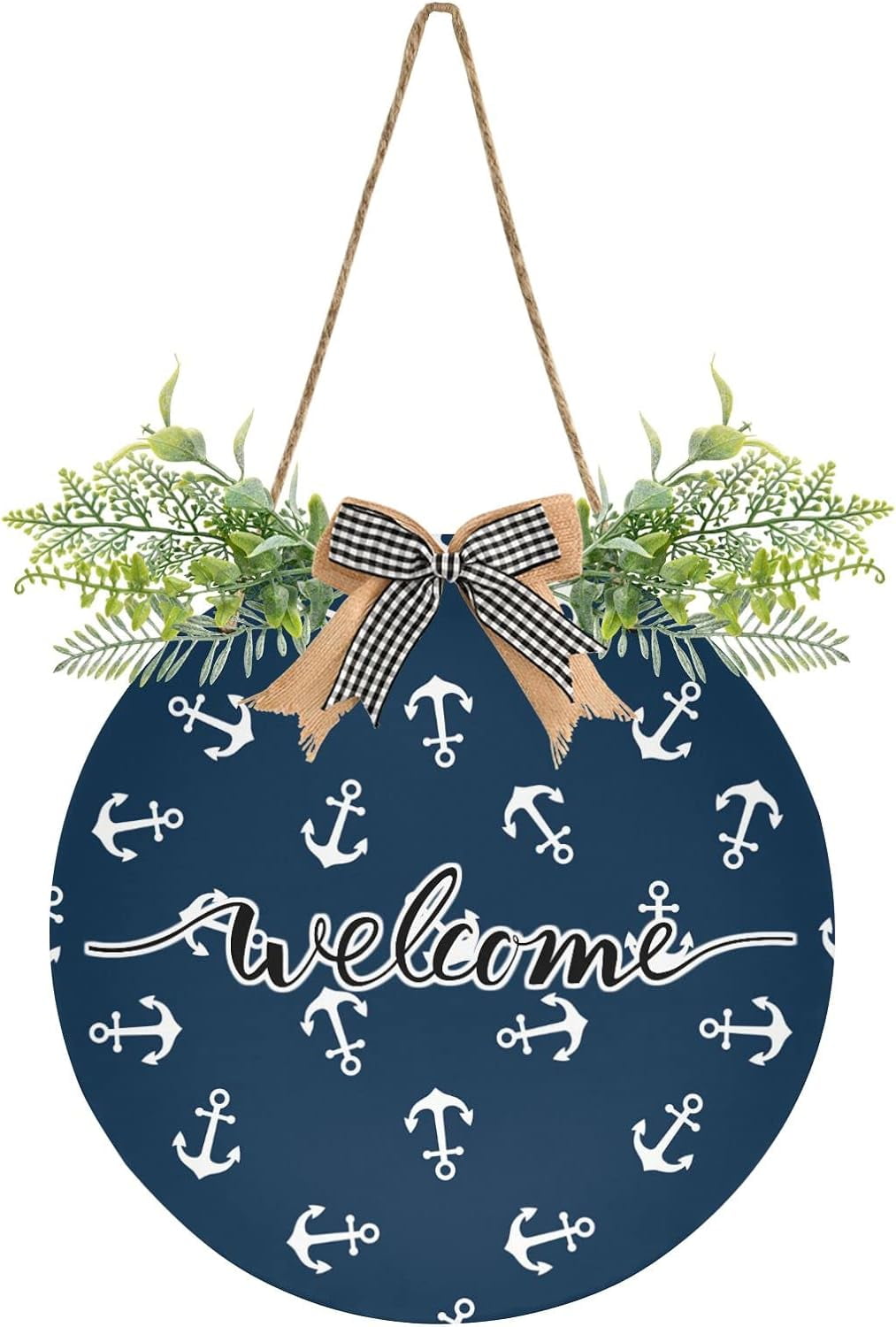 Kigai Welcome Sign Hanging Plaque Sign Navy Blue Anchor Porch Wall ...