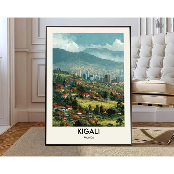Kigali Rwanda City Map Wall Art Travel Decor Photo Print, Unframed Paper Poster 8x10in