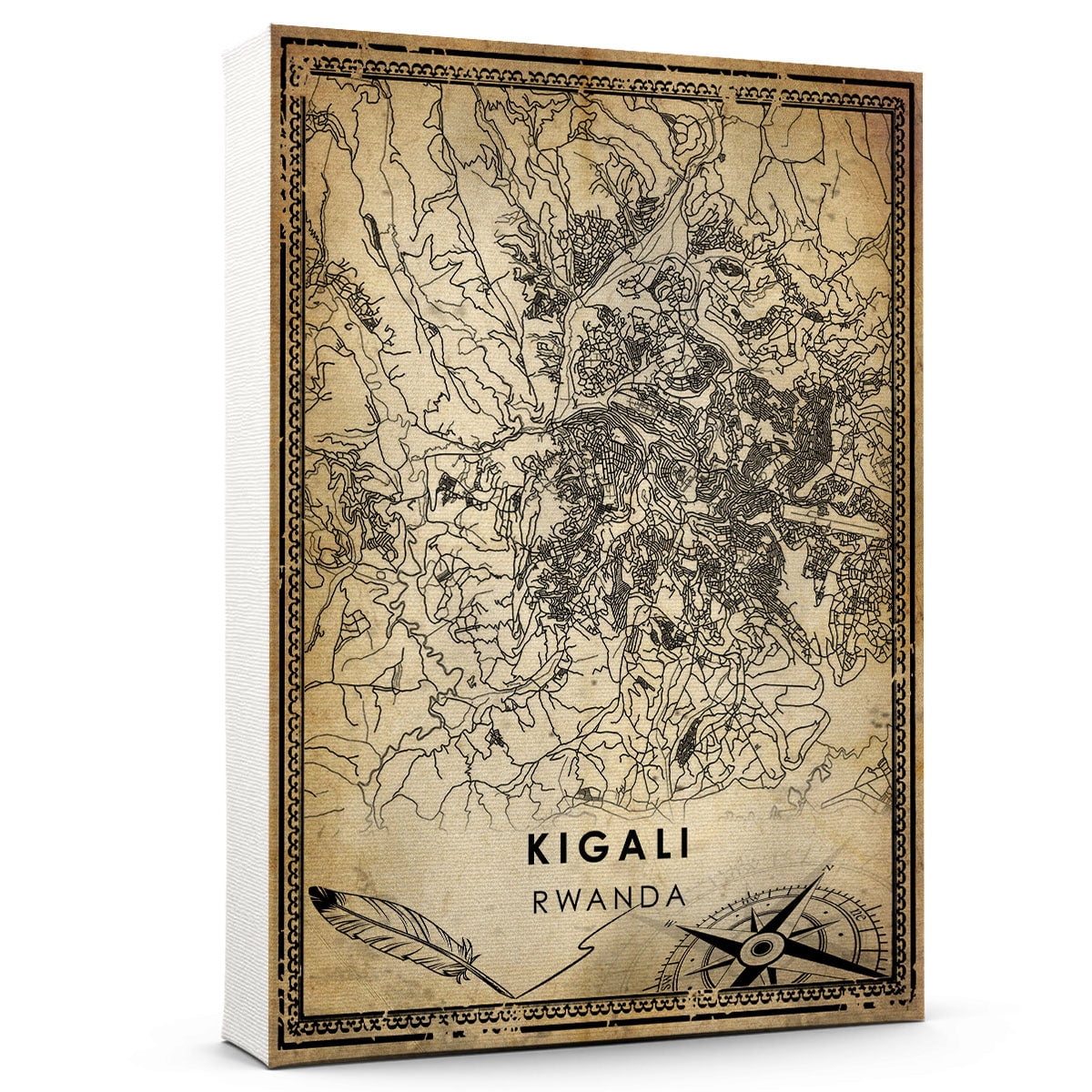 Kigali Vintage Map Prints Canvas, Rwanda Map Art Canvas, Canvas, Kigali ...