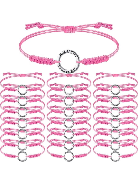 Kigeli 20 Pcs Gymnastics Bracelet Braided Wax Rope Gymnastics Gifts Bulk Adjustable Chain Jewelry for Gymnast Women Men Team Party Favors, 10 Colors