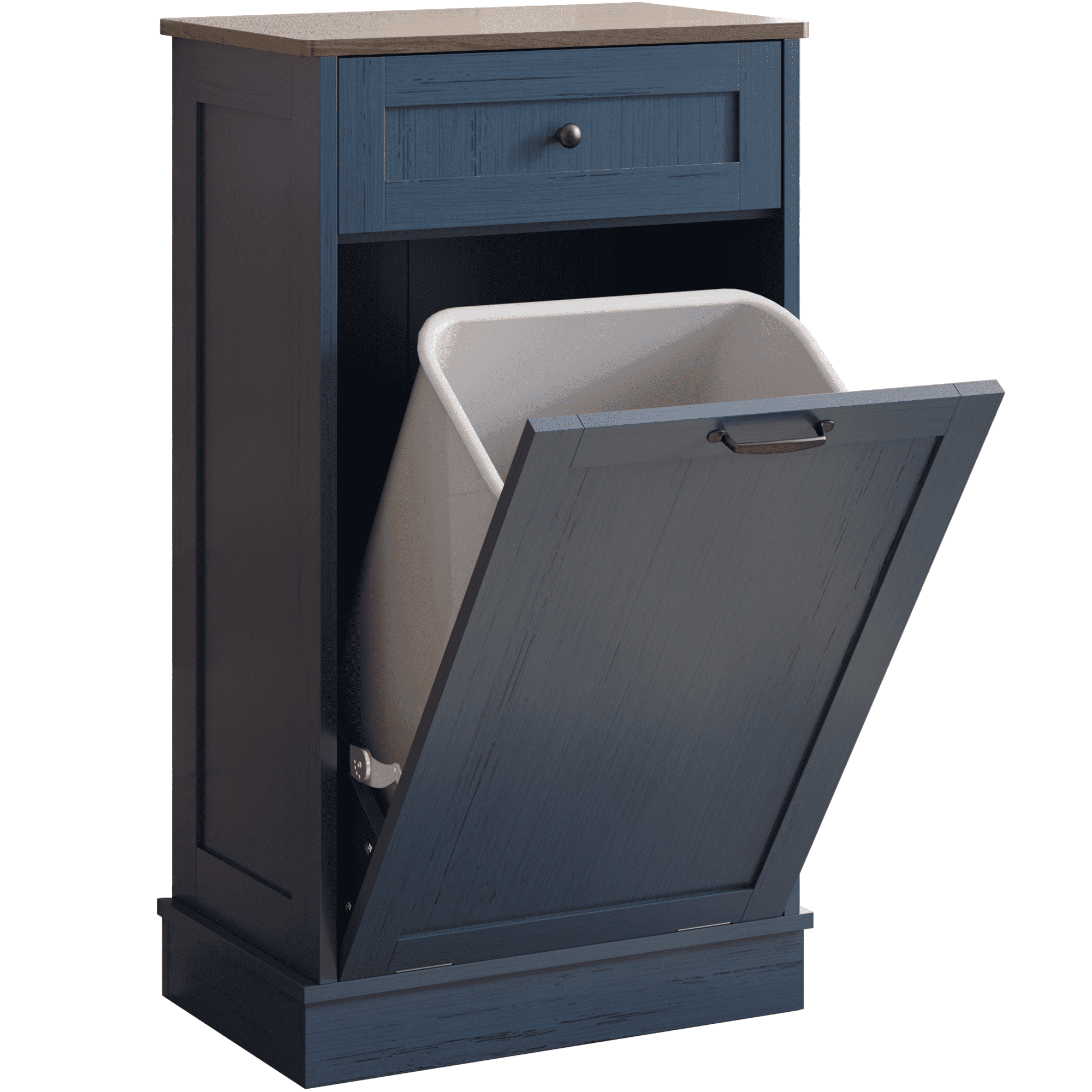 Kigoty Kitchen Trash Can Cabinet, 10 Gallon Tilt Out Trash Canbinet Wood Garbage Hamper Pet Proof, Blue