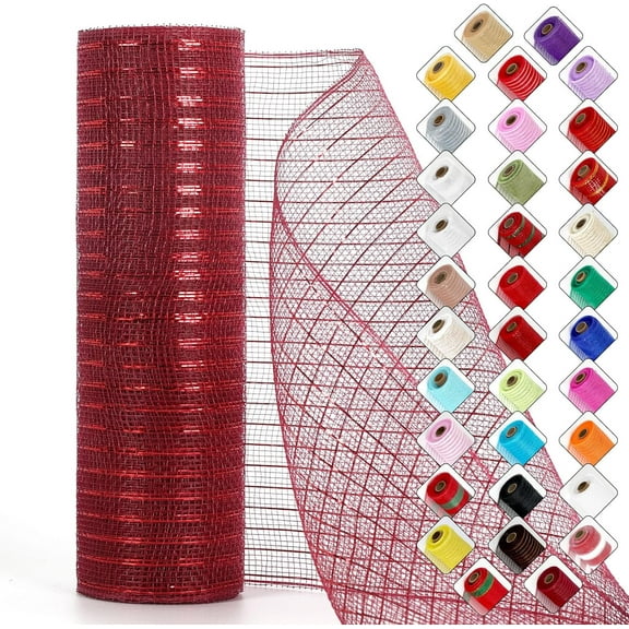 Kiibsot 1 Roll 10 Yards Christmas Wired Ribbon - Sheer Glitter Mesh Ribbon for Tree Garland, Gift Wrapping & DIY Crafts (10" Wide) - Holiday Party Decorations