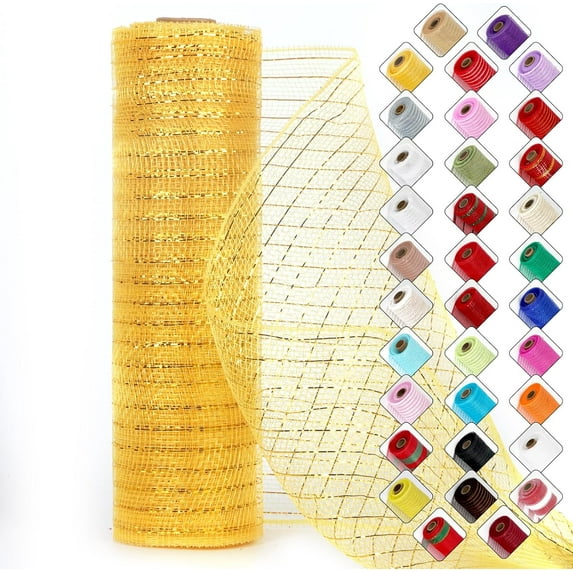 Kiibsot 1 Roll 10 Yards Christmas Wired Ribbon - Sheer Glitter Mesh Ribbon for Tree Garland, Gift Wrapping & DIY Crafts (10" Wide) - Holiday Party Decorations