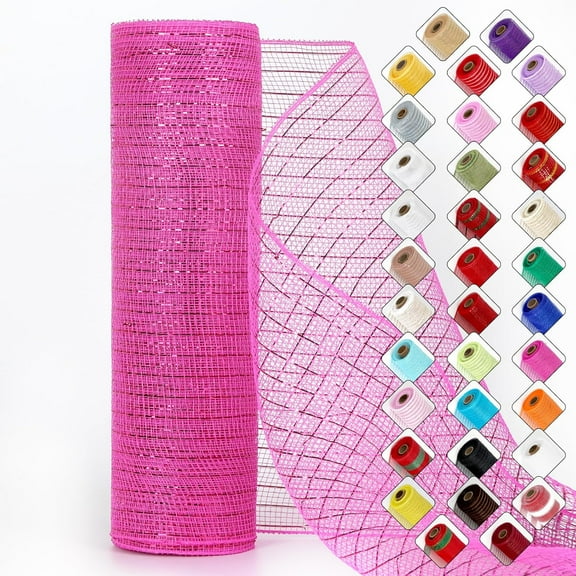 Kiibsot 1 Roll 10 Yards Christmas Wired Ribbon - Sheer Glitter Mesh Ribbon for Tree Garland, Gift Wrapping & DIY Crafts (10" Wide) - Holiday Party Decorations