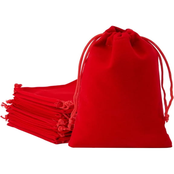 Kiibsot 10Pcs 2.8x3.5 Inches Velvet Bags With Drawstrings for Christmas Wedding Red Gift Bags Party Favors
