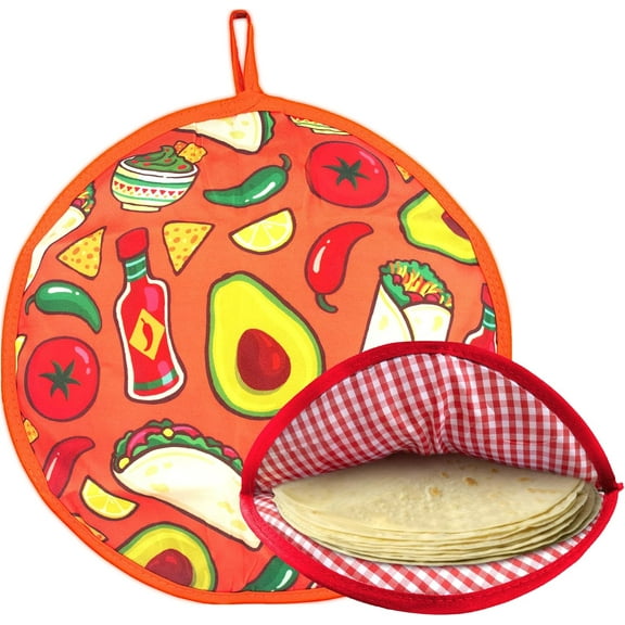 Kiibsot 12" Tortilla Warmer Pouch, Insulated Tortillas Pouch for Tortillas, Tacos, Naan, Pizza Rolls, Microwavable Fabric Bag, Tortilla Warmer Keeps Food Warm for Up to 1 Hour