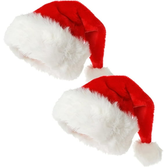 Kiibsot 1PACK/ 2PACK Christmas Hat, Santa Hat Xmas Santa Claus Hat for Unisex Adults Velvet Comfort Christmas Hats for Christmas Party Supplies