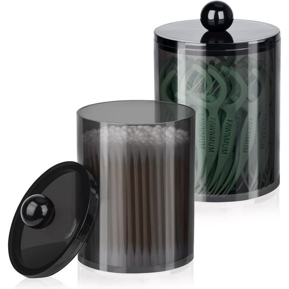 Kiibsot 2 Pack/ 4Pack Qtips Holder, Canister Apothecary Jar Set, Bathroom Jars with Lids Set for Cotton Swabs, Balls, Pads, Floss Picks,10oz-12oz Plastic Canisters Restroom Bedroom Vanity Organizer