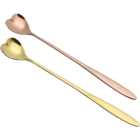 Kiibsot 2 Pack Dessert Spoons Cafe Cheese Spoon, 7 Inch Stirring Spoons Set, Stainless Steel Bar Spoons Stirring Spoon Ice Cream Dessert Spoon, Gold & Rose Gold