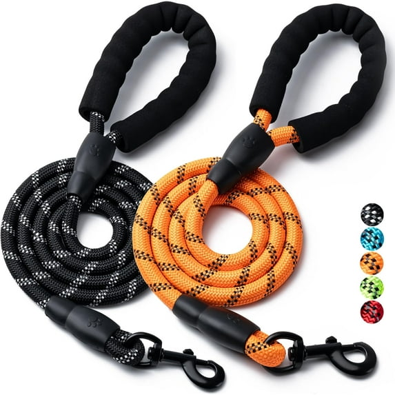 Kiibsot 2 Pack Dog Leashes, 5FT/ 6 FT Heavy Duty Nylon Rope Pet Leashes with Comfortable Padded Handle, Reflective Dog Leashes for Small Medium Large Dogs