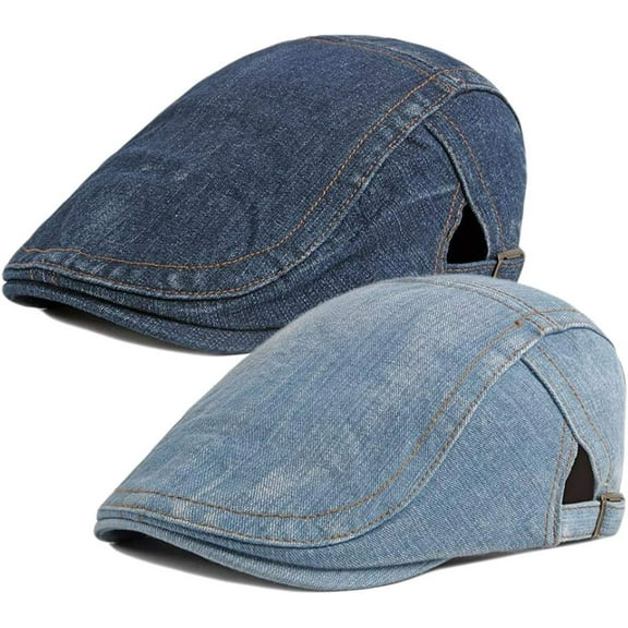 Kiibsot 2 Pack Mens Denim Cotton Newsboy Cap Ivy Gatsby Driving Hunting Cabbie Hats
