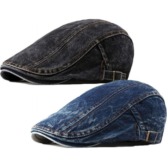Kiibsot 2 Pack Mens Denim Cotton Newsboy Cap Ivy Gatsby Driving Hunting Cabbie Hats