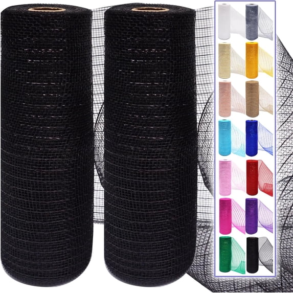 Kiibsot 2 Pack Mesh Ribbon Rolls 10 Inch 10 Yards(30 ft) Decorative Mesh Fabric with Foil for Wreaths Christmas Tree Ribbon Door DIY Craft Halloween Decor Wedding Party Supplies