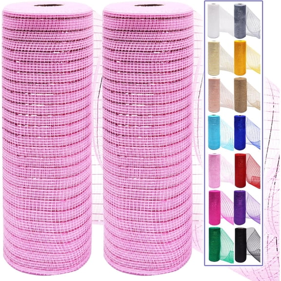 Kiibsot 2 Pack Mesh Ribbon Rolls 10 Inch 10 Yards(30 ft) Decorative Mesh Fabric with Foil for Wreaths Christmas Tree Ribbon Door DIY Craft Halloween Decor Wedding Party Supplies