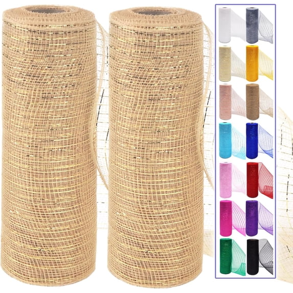 Kiibsot 2 Pack Mesh Ribbon Rolls 10 Inch 10 Yards(30 ft) Decorative Mesh Fabric with Foil for Wreaths Christmas Tree Ribbon Door DIY Craft Halloween Decor Wedding Party Supplies