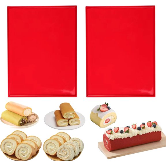 Kiibsot 2 Pack Silicone Swiss Roll Cake Mat - Silicone Baking Mat, Jelly Roll Pan, Non-Stick Silicone Mat with Lip, Easy to Clean Pastry Mat, Great for Swiss Roll, Pastry, Jelly, Cookies