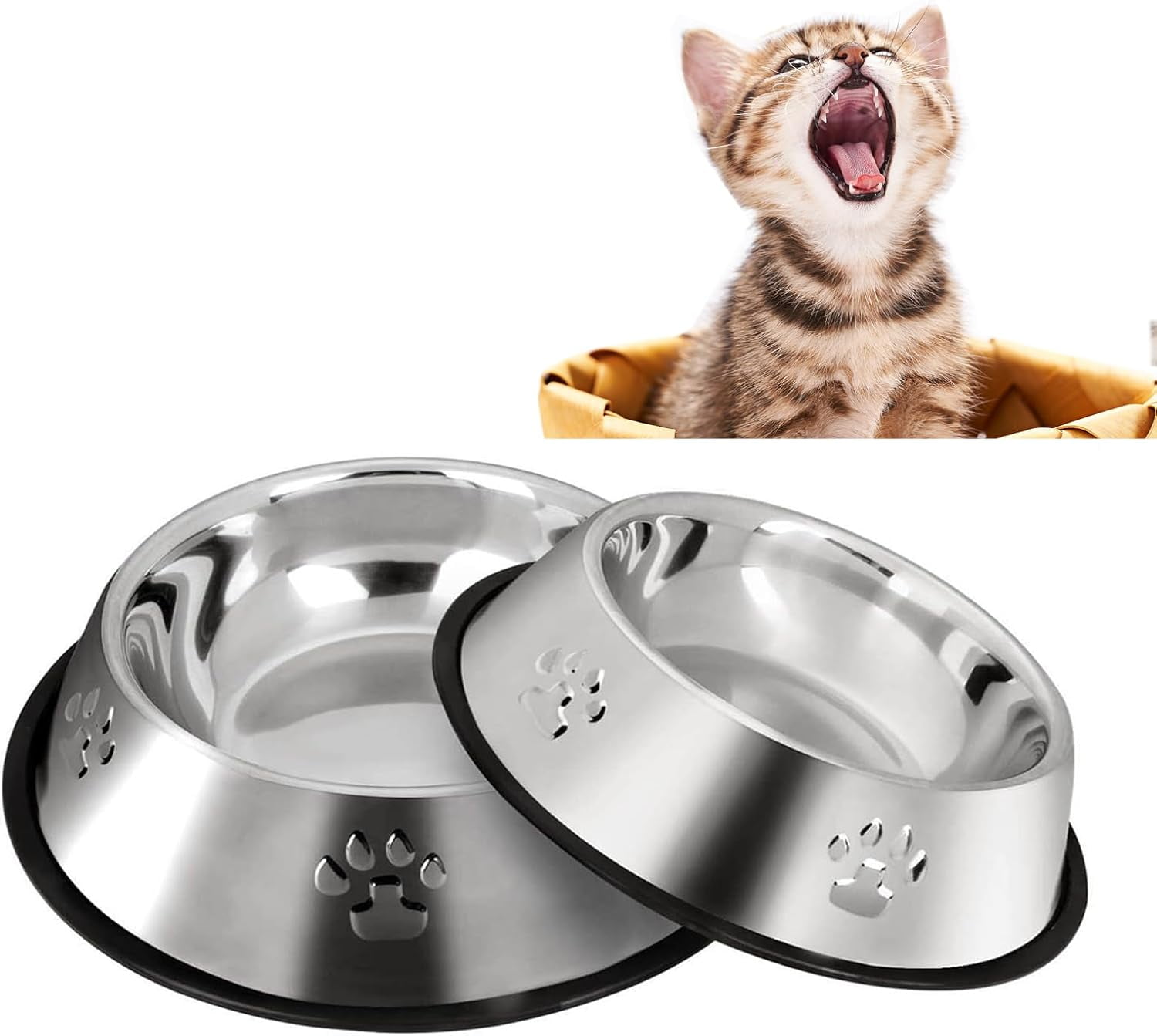 Kiibsot 2 Pack Stainless Steel Dog Bowls, Dog Feeding Dishes, Anti-Turn Over Pet Food Bowls with Rubber Base, Small Medium Large Pet Feeder for Food and Water