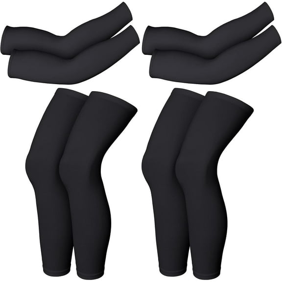 Kiibsot 2 Pairs Compression Full Length Leg Sleeve Arm Sleeve for Men Women, for Football,Tennis,Running