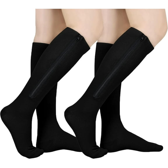 Kiibsot 2 Pairs Zipper Compression Socks, Closed Toe Compression Socks for Women Men, Compression Stockings with Zipper