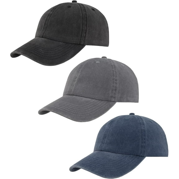 Kiibsot 3 Pack Vintage Washed Cotton Adjustable Baseball Caps for Men Women Unstructured Low Profile Dad Hat