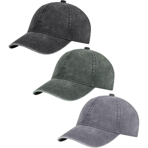 Kiibsot 3 Pack Vintage Washed Cotton Adjustable Baseball Caps for Men Women Unstructured Low Profile Dad Hat
