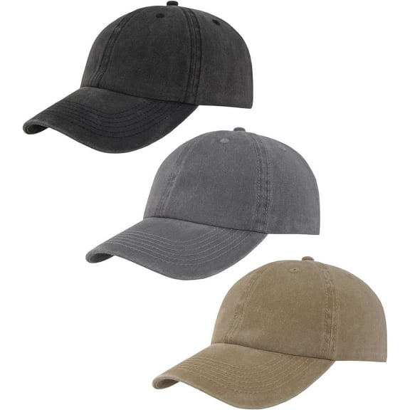 Kiibsot 3 Pack Vintage Washed Cotton Adjustable Baseball Caps for Men Women Unstructured Low Profile Dad Hat