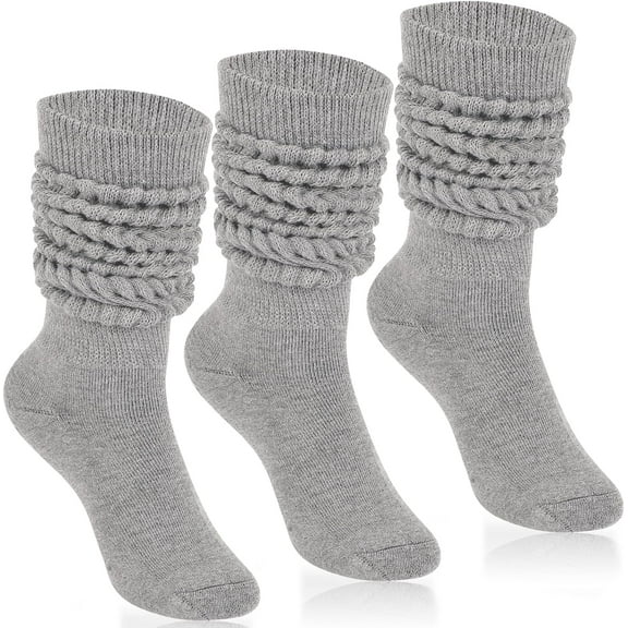 Kiibsot 3 Pairs Slouch Socks for Women 80s 90s Scrunch Socks Heavy Soft Extra Long Scrunchie Socks