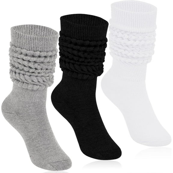 Kiibsot 3 Pairs Slouch Socks for Women 80s 90s Scrunch Socks Heavy Soft Extra Long Scrunchie Socks