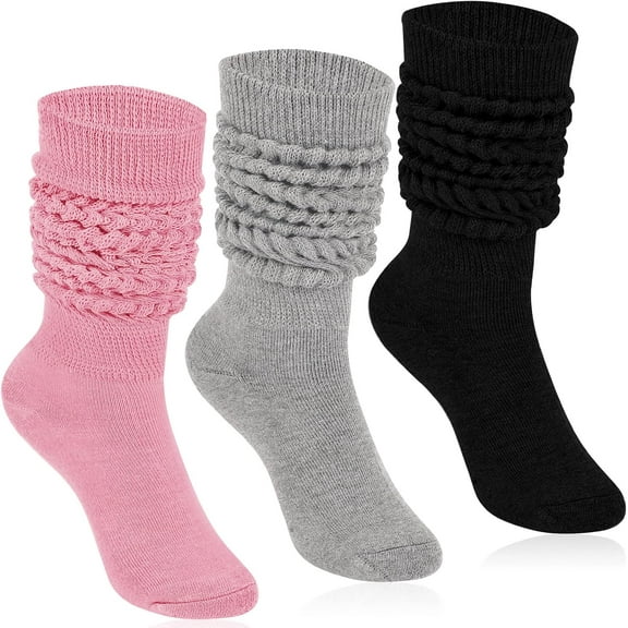 Kiibsot 3 Pairs Slouch Socks for Women 80s 90s Scrunch Socks Heavy Soft Extra Long Scrunchie Socks