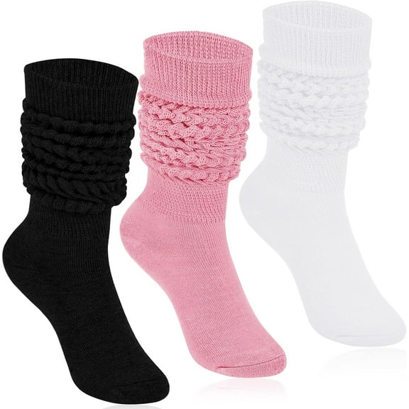 Kiibsot 3 Pairs Slouch Socks for Women 80s 90s Scrunch Socks Heavy Soft Extra Long Scrunchie Socks