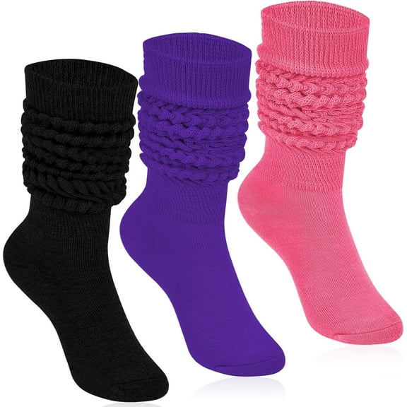 Kiibsot 3 Pairs Slouch Socks for Women 80s 90s Scrunch Socks Heavy Soft Extra Long Scrunchie Socks