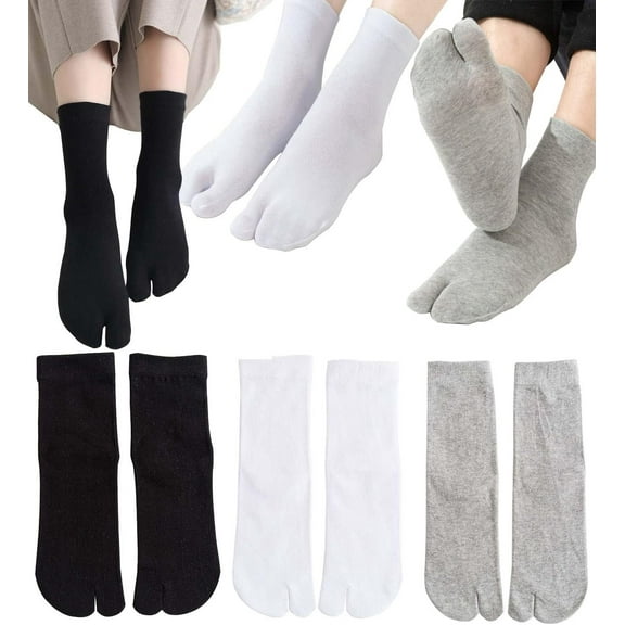 Kiibsot 3 Pairs Women Girl Cotton Sports Casual Sandal Split Two Toe Japanese Tabi Flip Flops Socks Elastic One Size