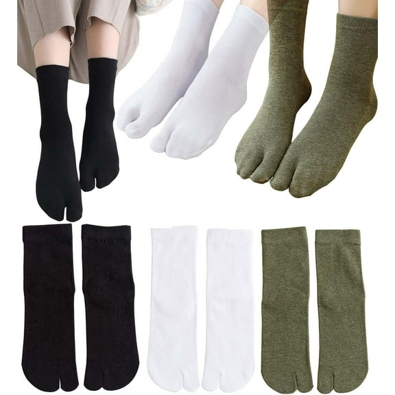 Kiibsot 3 Pairs Women Girl Cotton Sports Casual Sandal Split Two Toe Japanese Tabi Flip Flops Socks Elastic One Size