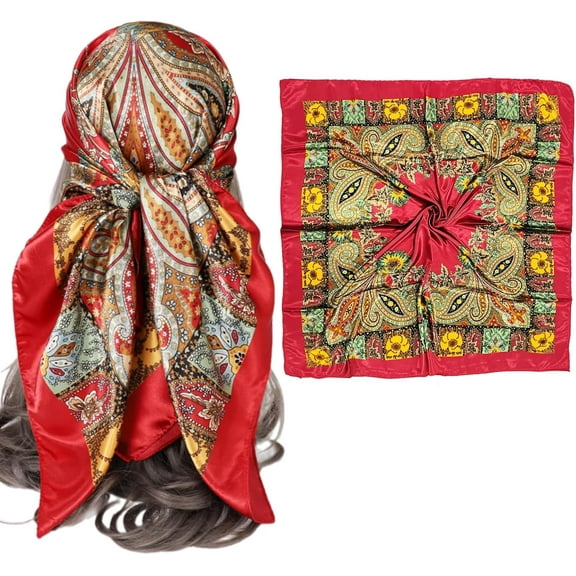 Kiibsot 35” Large Silk Head Scarves Bandanas for Women, Womens Elegance Silk Scarf Headscarf Hair Scarf