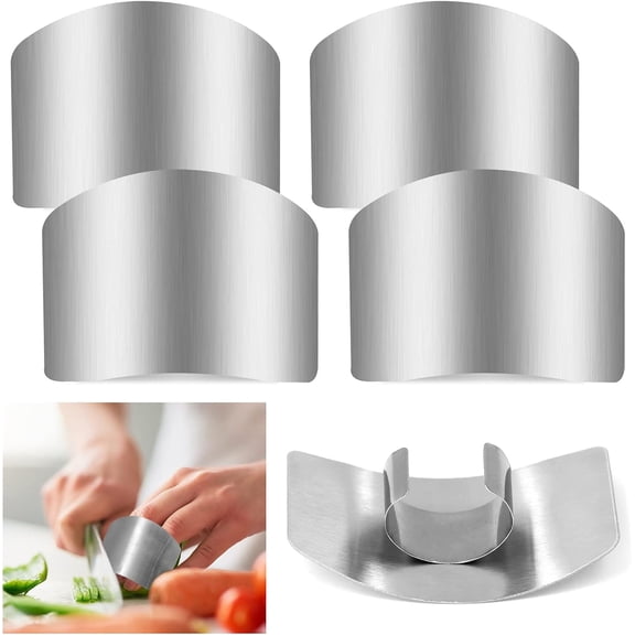 Kiibsot 4 PCS Finger Guard For Cutting Food Finger Protector Kitchen Tool, Stainless Steel Finger Guard Avoid Hurting When Slicing and Dicing Kitchen Safe Chop Cut Tool