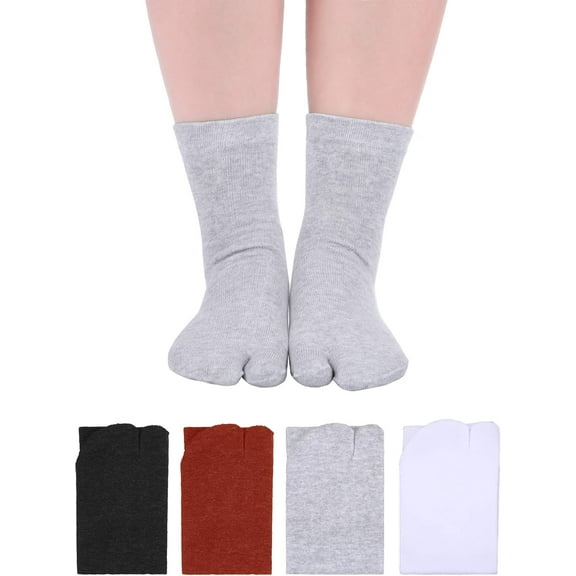Kiibsot 4 Pack Flip Flop Socks Split Toe Socks Japanese Tabi Socks for Men Women