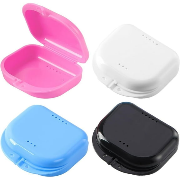 Kiibsot 4 Pack Retainer Case with Vent Holes, Orthodontic Mouth Guard Cases Denture Case