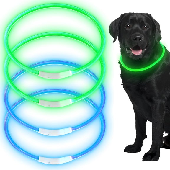 Kiibsot 4 Pcs Dog Collar LED USB Rechargeable Lights Dog Necklace Collars Doggy Lights for Night Walking Adjustable Safety Lamp Pet Collars for Large Medium Small Puppy