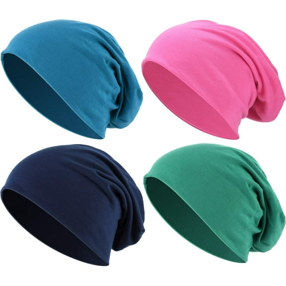 Kiibsot 4 Pieces Thin Summer Slouchy Cap Beanies Hat Unisex Hip-Hop Sleep Cap Dwarf Hat