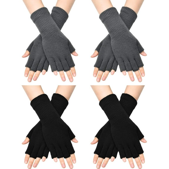 Kiibsot 4Pairs/ 6Pairs Winter Fingerless Gloves for Women, Half Finger Typing Gloves with Long Wrist Cuff Knit Fingerless Mittens for Women