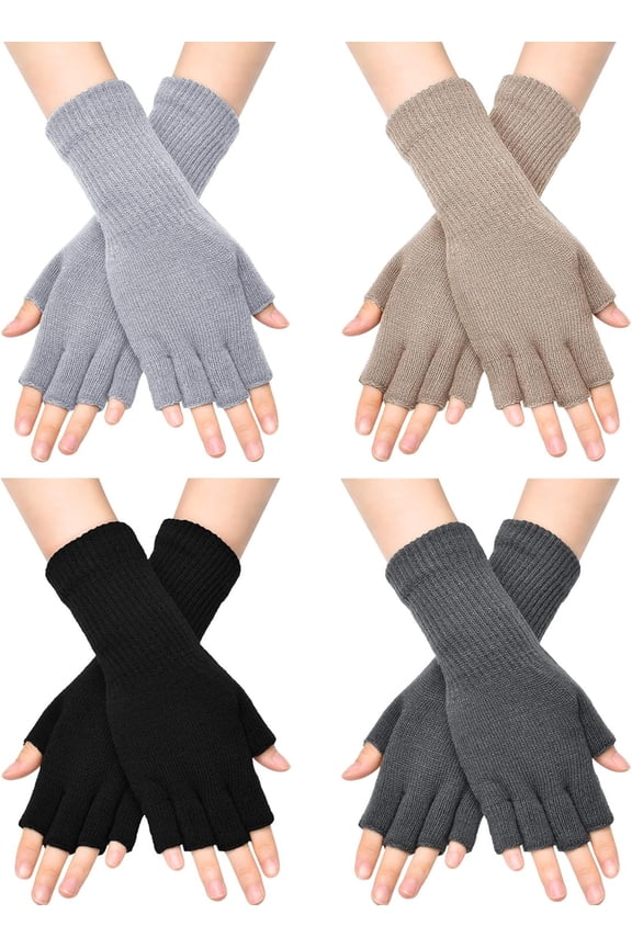 4Pairs/ 6Pairs Winter Fingerless Gloves for Women, Half Finger Typing Gloves with Long Wrist Cuff Knit Fingerless Mittens for Women